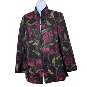 Vintage Chico’s Silk Organza Beaded Metallic Floral Evening Jacket Size 0